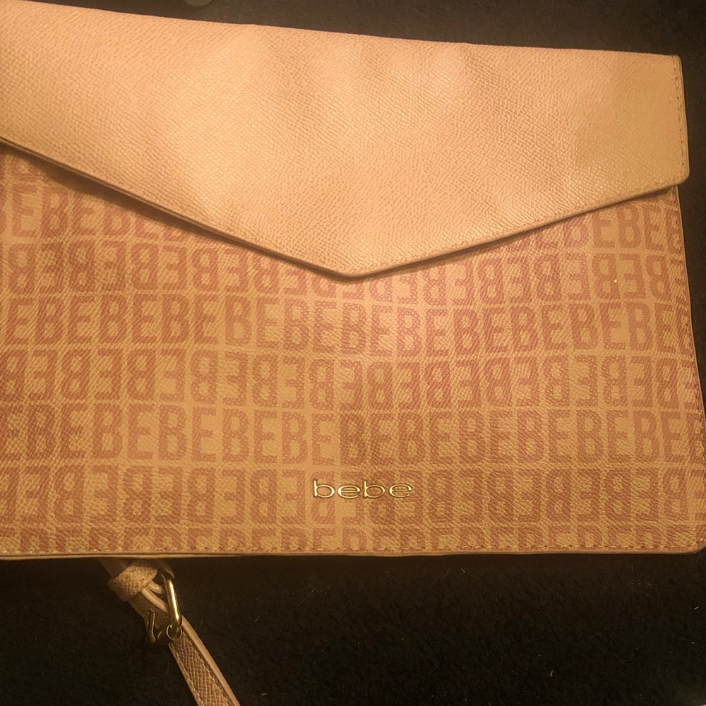 bebe Pink Logo Envelope Wristlet Clutch